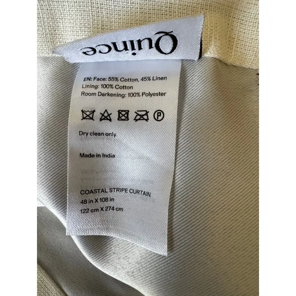 QUINCE Coastal Stripe Linen Curtain - Ivory/Fog 48x108